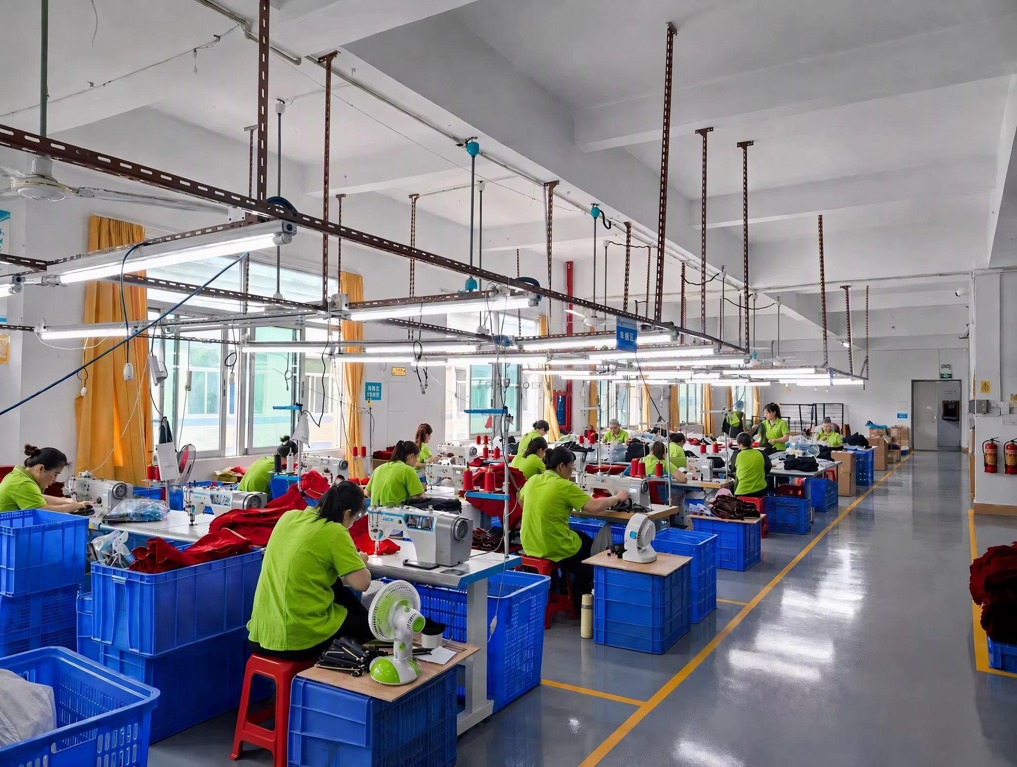 Sewing workshop producing custom fabric packaging bags