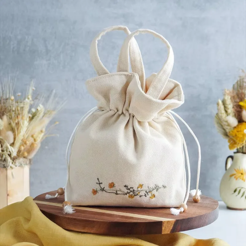 Embroidered Cotton Drawstring Handbag product view 3