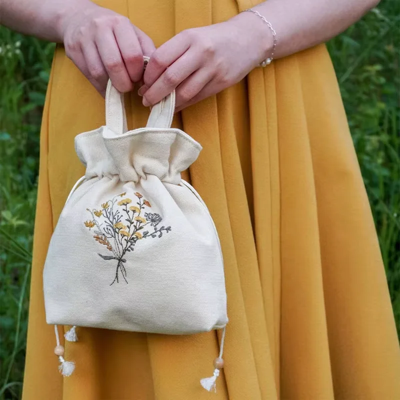 Embroidered Cotton Drawstring Handbag product view 4