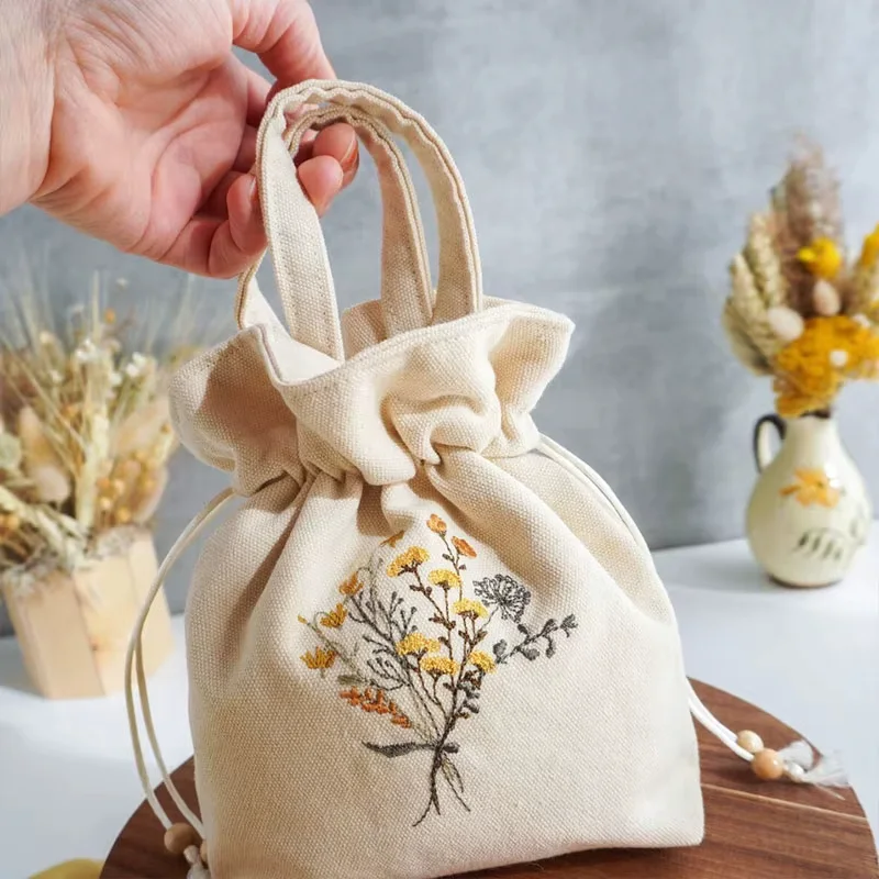 Embroidered Cotton Drawstring Handbag product view 5