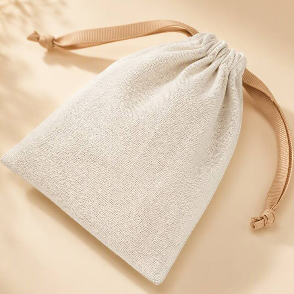 Natural Cotton Ribbon Drawstring Pouch