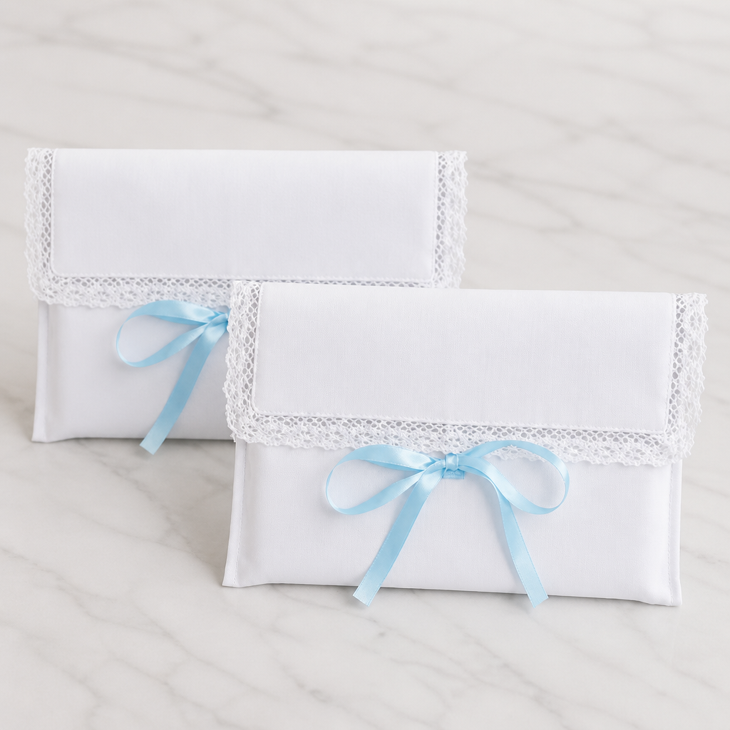 White Cotton Lace Bow Envelope Pouch
