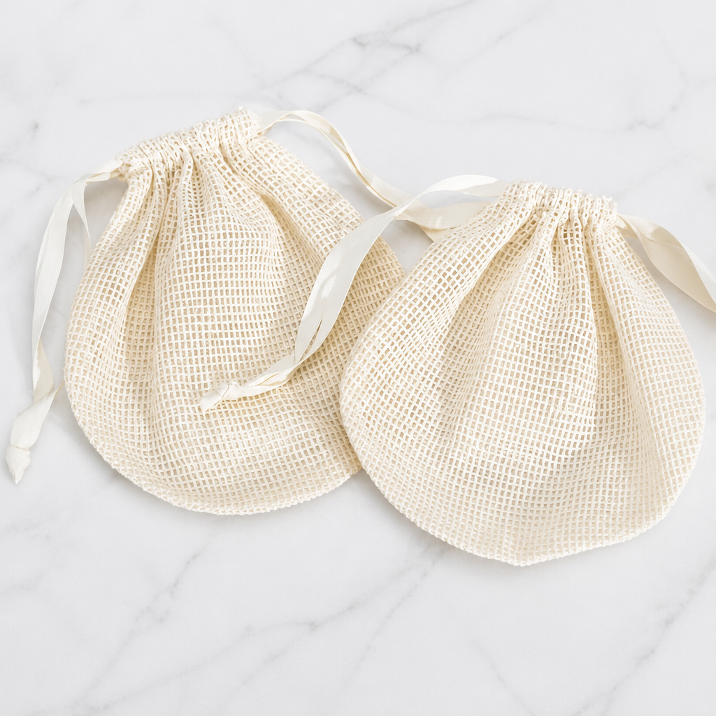 Cream Open-Weave Drawstring Gift Bag