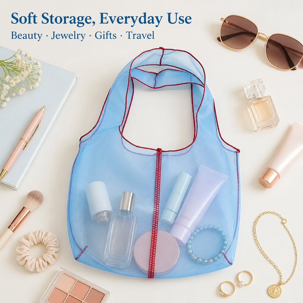 Blue Organza Zipper Storage Bag