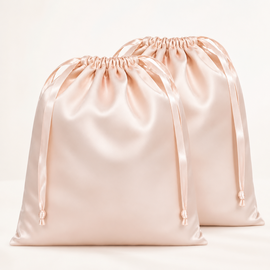 Representative custom satin drawstring pouch for jewelry packaging