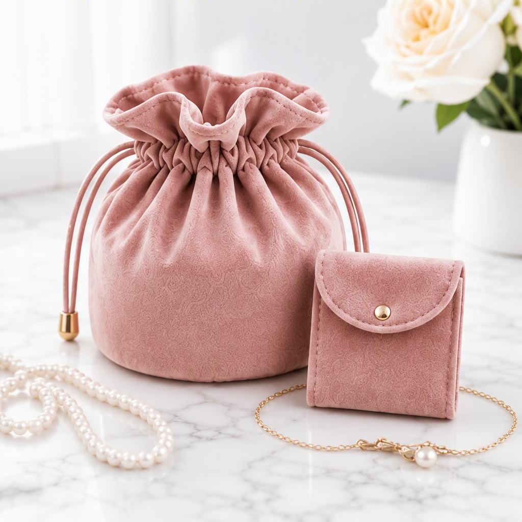 Pink Velvet Jewelry Drawstring Pouch