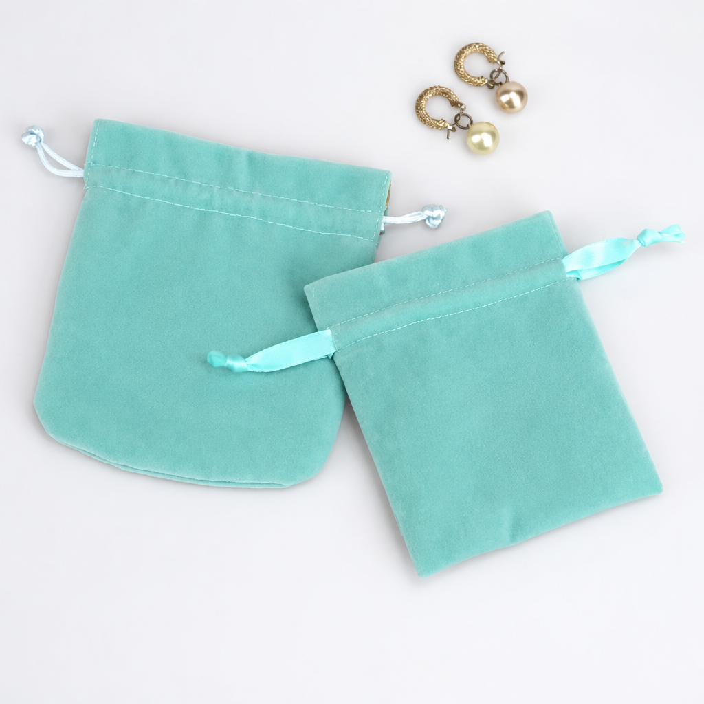 Aqua Velvet Drawstring Jewelry Pouch